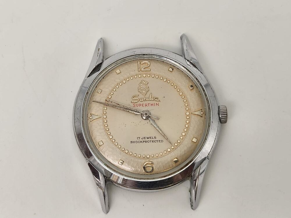 Vtg Sandoz Superthin 17 Jewels Guilloché Dial Waterproof - Runs, Needs Service